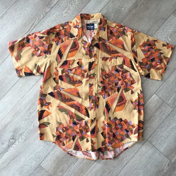 VTG Wrangler Men Western Shirt Cotton Southwest Buttons Short Sleeve XL 17-17.5 - Picture 1 of 7